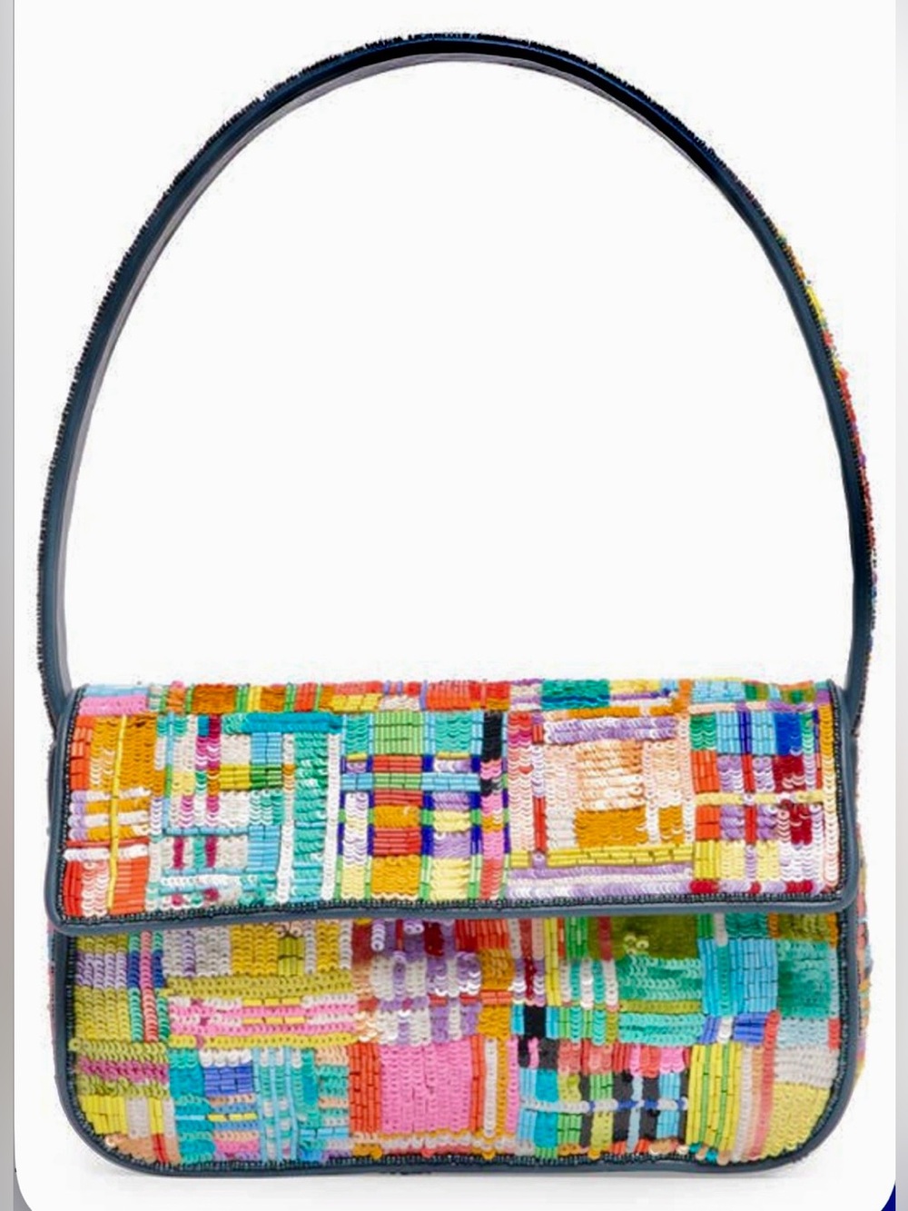 πΊπHPππΊ NWOT Staud Beaded Tommy Shoulder Bag Patchwork Plaid πRare Vintage Design - Picture 15 of 16